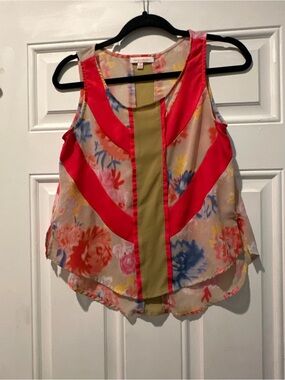 Margo & Sebastian Sleeveless Floral Chevron Panel Blouse